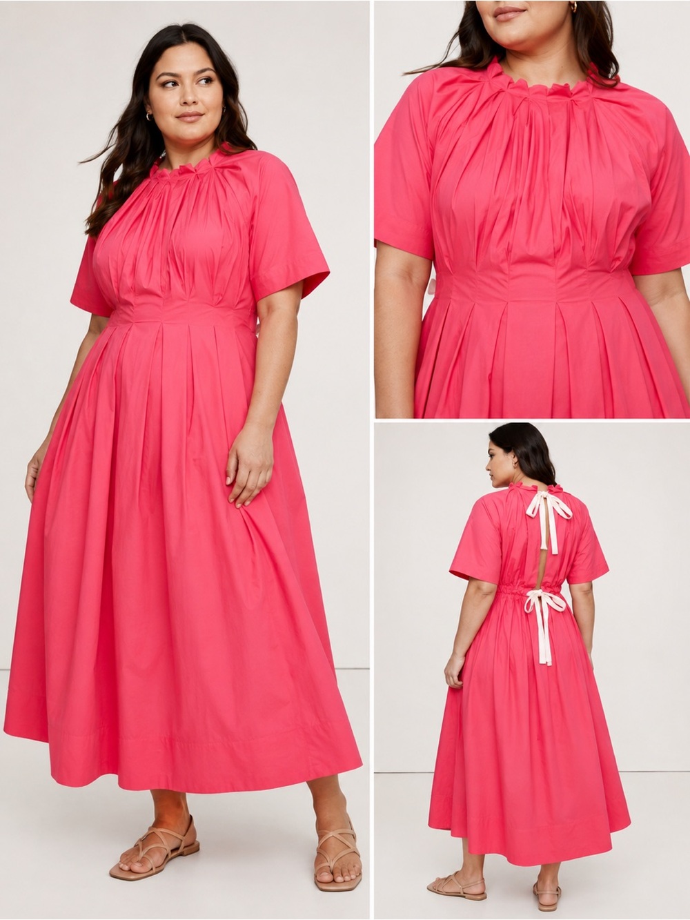 Banana Republic cotton woven tie open back pleated midi in coral gem - xxl nwt